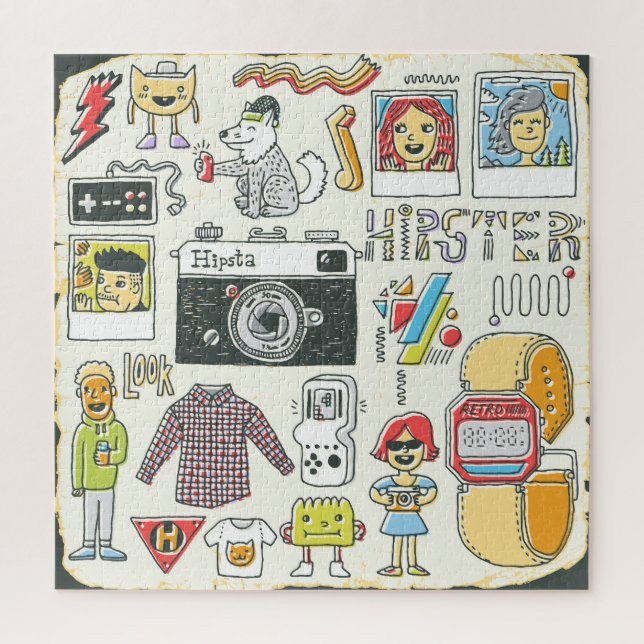 Hipster swag: hand-drawn doodle set jigsaw puzzle (Vertical)