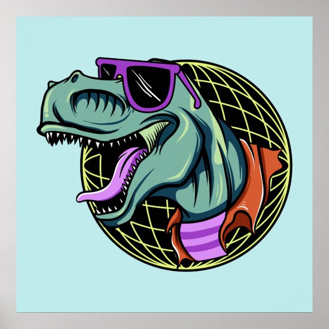 Hipster T-Rex custom colour poster (Front)