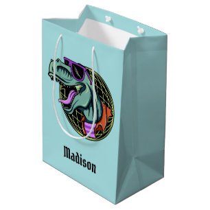 Hipster T-Rex custom name & colour gift bags