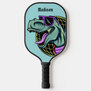 Hipster T-Rex custom name & colour Pickleball Paddle