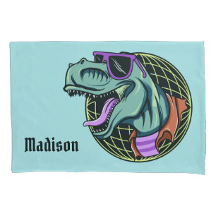 Hipster T-Rex custom name & colour pillowcases
