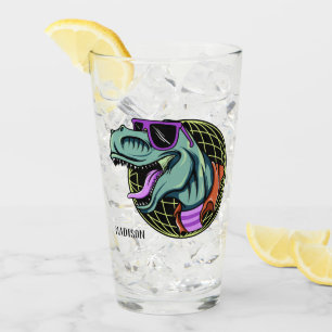 Hipster T-Rex custom name pint glass