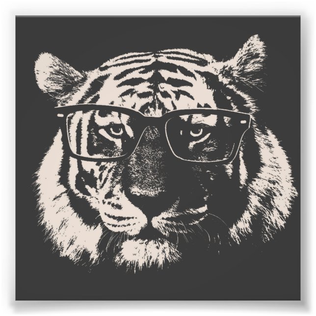 Hipster Tiger With Glasses Photo Print (Front)