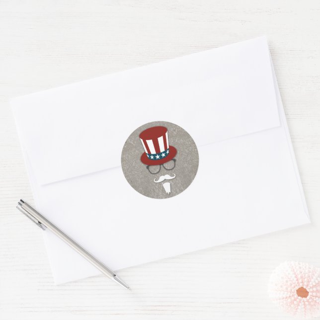 Hipster Uncle Sam Classic Round Sticker (Envelope)