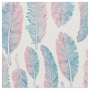 Hipster Watercolor Handdrawn blue pink feather Fabric