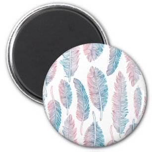 Hipster Watercolor Handdrawn blue pink feather Magnet
