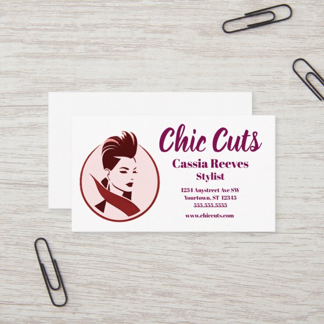 Hipster Woman Hair Stylist Salon Fashion Business Card (Front/Back In Situ)