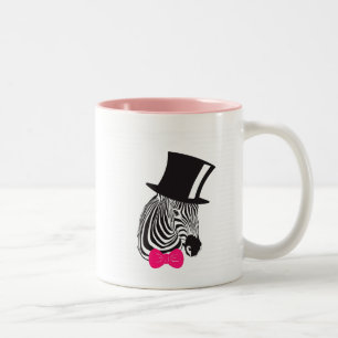 Hipster Zebra with top hat and Bow Tie Two-Tone Coffee Mug