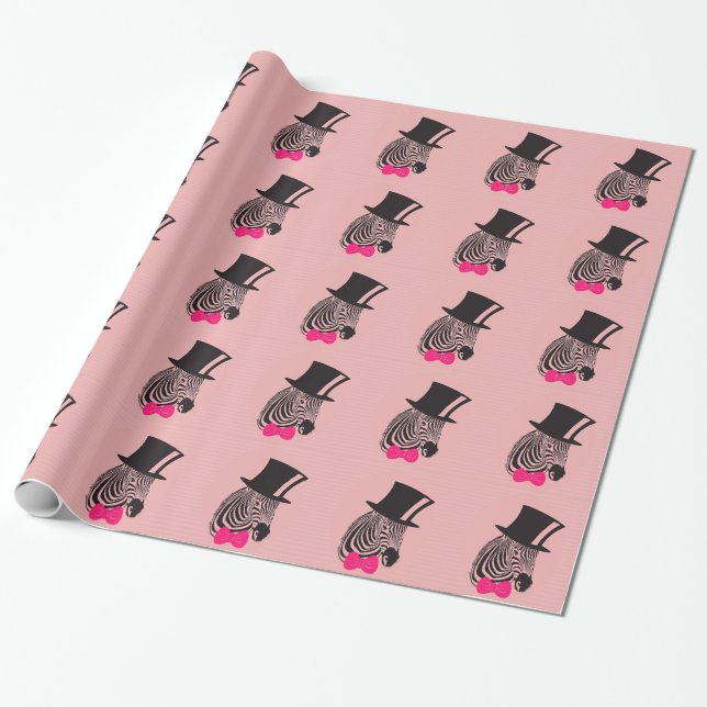Hipster Zebra with top hat and Bow Tie Wrapping Paper (Unrolled)