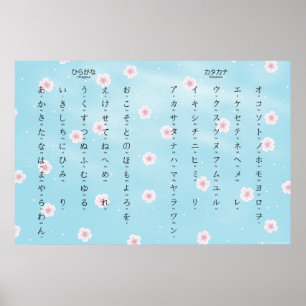 Hiragana Katakana Japanese Sakura Blossoms Poster