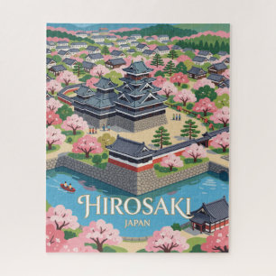Hirosaki Japan Indigo Sakura Castle Travel Jigsaw Puzzle