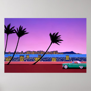 hiroshi nagai art paintings city pop and aeroplane poster