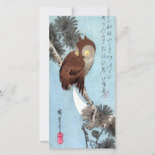 Hiroshige - Horned Owl, Pine, and Crescent Moon Thank You Card