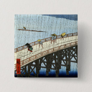 Hiroshige Sudden Shower over Shin-Ōhashi Bridge 15 Cm Square Badge