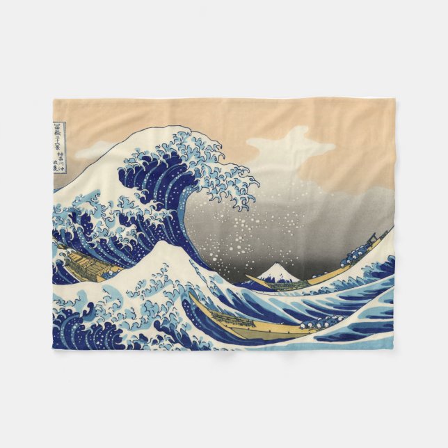 Hiroshige The Great Wave Off Kanagawa Fleece Blanket (Front (Horizontal))