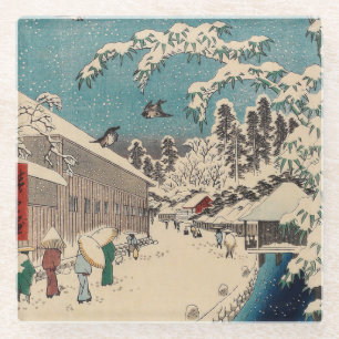 Hiroshige winter landscape japan country glass coaster