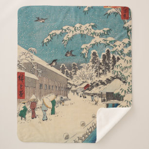 Hiroshige winter landscape japan country sherpa blanket