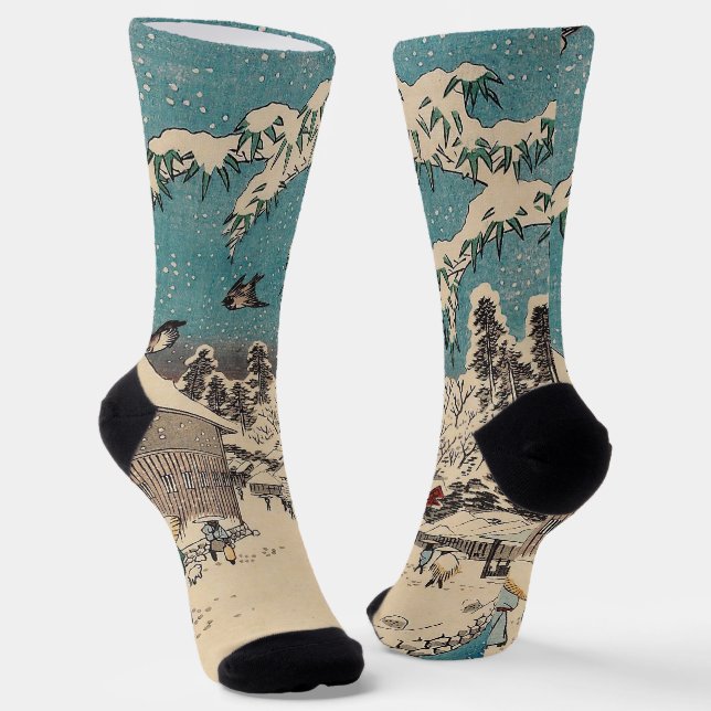 Hiroshige winter landscape japan country socks (Angled)