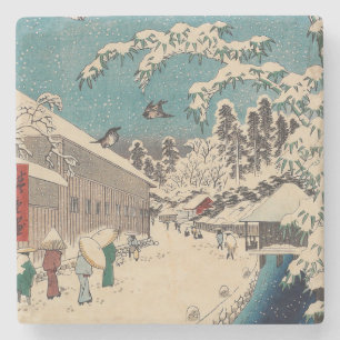 Hiroshige winter landscape japan country stone coaster