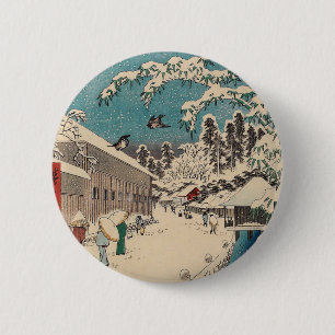 Hiroshige winter landscape japan ukiyo-e antique 6 cm round badge