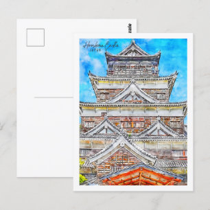Hiroshima Castle Japan Travel Place Watercolor Postcard