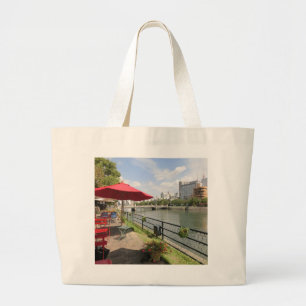 Hiroshima City. At an open cafe along the Kyobashi Large Tote Bag