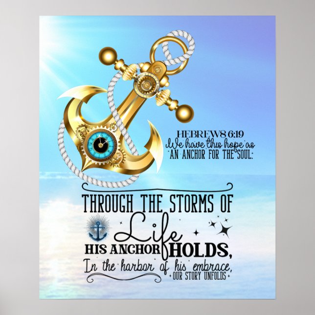 His Anchor Holds Strong Blue Ocean Poster (Front)