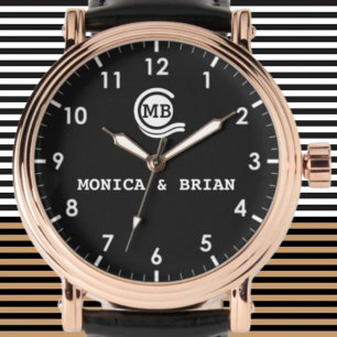 His and Her Couple names monogram initials Romanti Watch