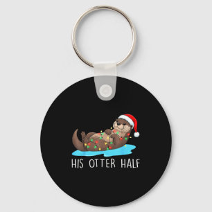 His And Her Otter Half Santa Hat Couple Christmas  Key Ring
