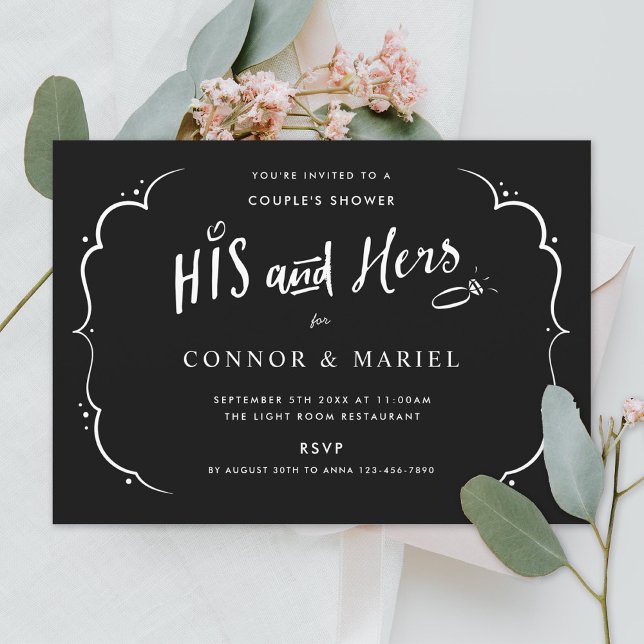 His and Hers Couples Engagement Shower Black Invitation (Creator Uploaded)