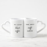 His and Hers | Couple's Favourite Drinks Coffee Mug Set<br><div class="desc">These cute and stylish mugs specify which drink each of you love,  on your own separate mug half!  One side features your favourite drinks,  while you can personalise the other side with your names.</div>