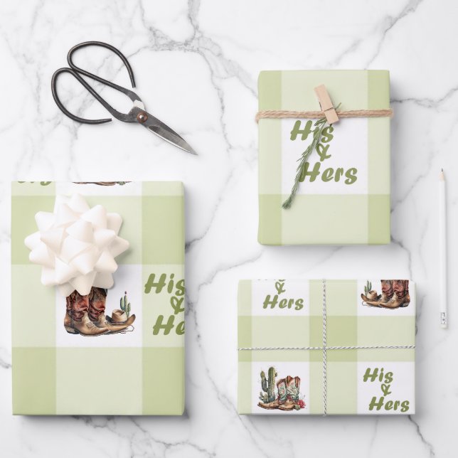 His and Hers Cowboy Boots Wrapping Paper (Front)