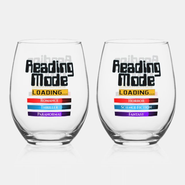 His And Hers Custom Genre Reading Mode  Stemless Wine Glass (Front)