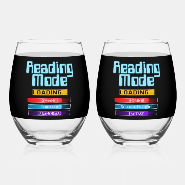 His And Hers Custom Genre Reading Mode  Stemless Wine Glass (Front)