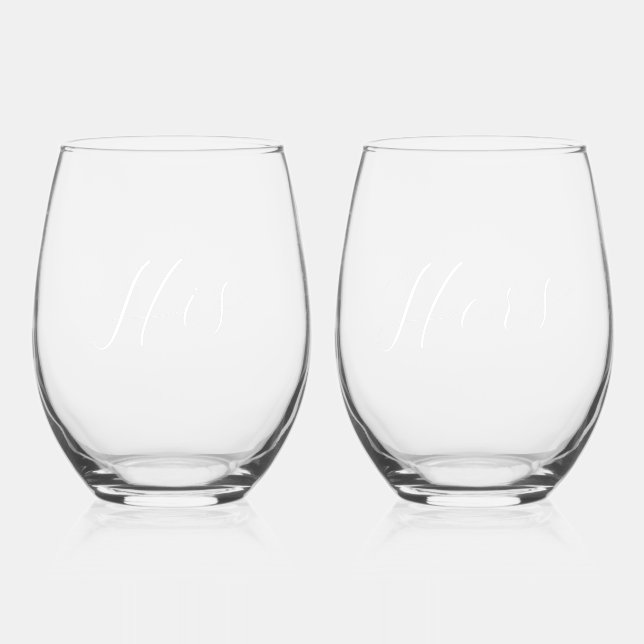 His and Hers Matching Set Stemless Wine Glass (Front)