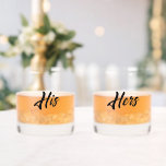 His and Hers Stylised Script Whiskey Glass<br><div class="desc">Whiskey glasses that feature the word His on one glass and Hers on the other glass,  printed in black,  stylised script. Perfect as a wedding gift for the newlywed bride and groom or for any married couple or pair!</div>