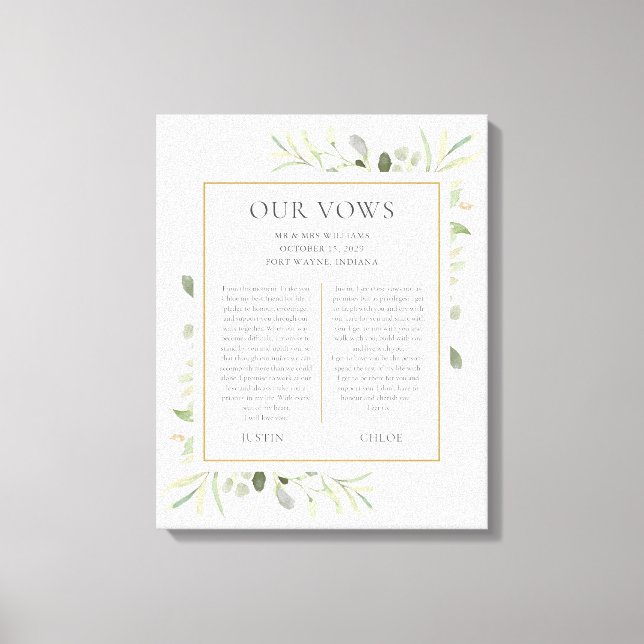 His And Hers Wedding Vows Greenery Foliage Canvas Print (Front)