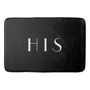 His Black Monogram Minimal White Typography Bath Mat