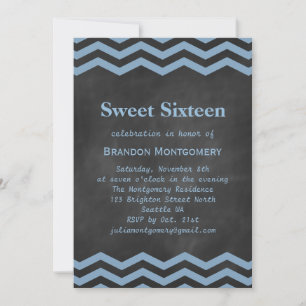 His Chalkboard & Blue Chevron Sweet 16 Invitation