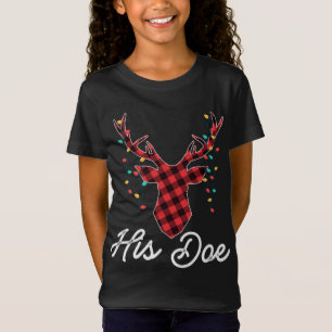 His Doe Reindeer Red Plaid Christmas Pajama Matchi T-Shirt