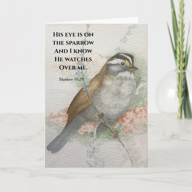 His Eye Is On The Sparrow Sympathy Bible Quote Card (Front)