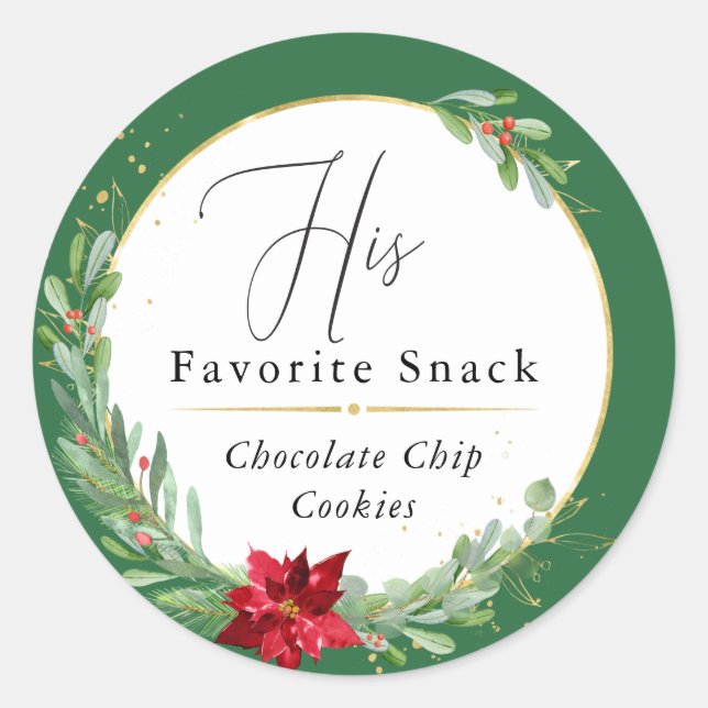 His Favourite Christmas Wedding Favour Red Classic Classic Round Sticker (Front)
