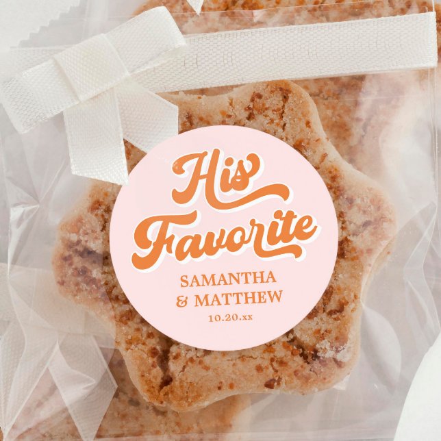 His Favourite Retro Wedding Favour Classic Round Sticker (Creator Uploaded)