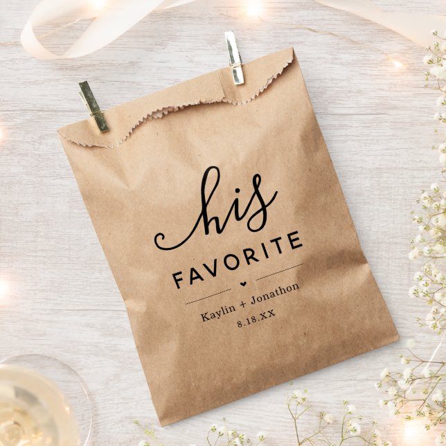 "His Favourite" Wedding Bridal Shower Engagement Favour Bags (Clipped)
