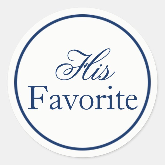 "His Favourite" Wedding Favour Sticker - Navy (Front)