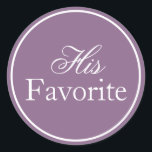 His Favourite Wedding Sticker Lilac Lavender Purpl<br><div class="desc">Enhance your wedding celebration with these Personalised Wedding Favour Stickers. Perfect for adding a touch of elegance to your wedding favours, these custom labels are designed to reflect your unique style and make your special day even more memorable. Choose from a wide range of colours and fonts to personalise and...</div>