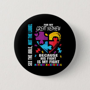 His Fight Blue Great Nephew Autism Awareness Aunt  6 Cm Round Badge