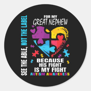His Fight Blue Great Nephew Autism Awareness Aunt  Classic Round Sticker