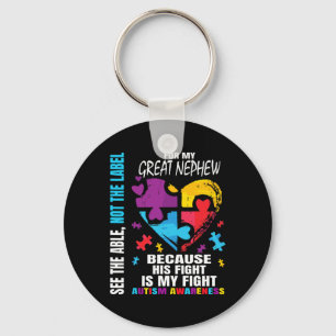 His Fight Blue Great Nephew Autism Awareness Aunt Key Ring