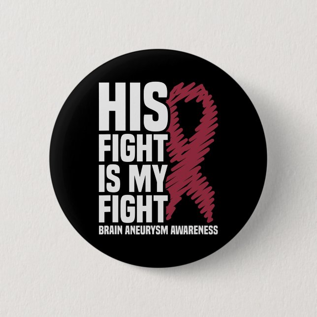 His Fight Is My Fight Brain Aneurysm Awareness 3 6 Cm Round Badge (Front)